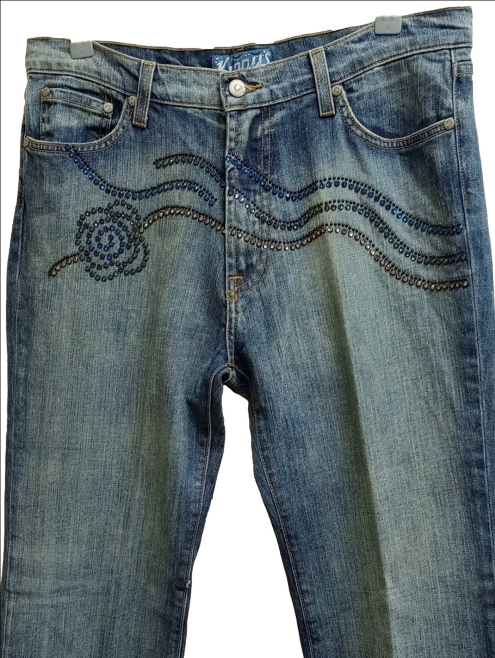 🩵✨KIPPYS SWAROVSKI CRYSTALS ROSE EMBELLISHED WIDE LEG BOOT CUT WOMEN'S JEANS✨ - Picture 3 of 16